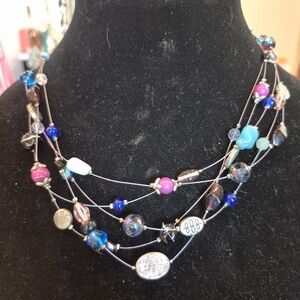 Lia Sophia Blue and Pink Multi-Strand Necklace